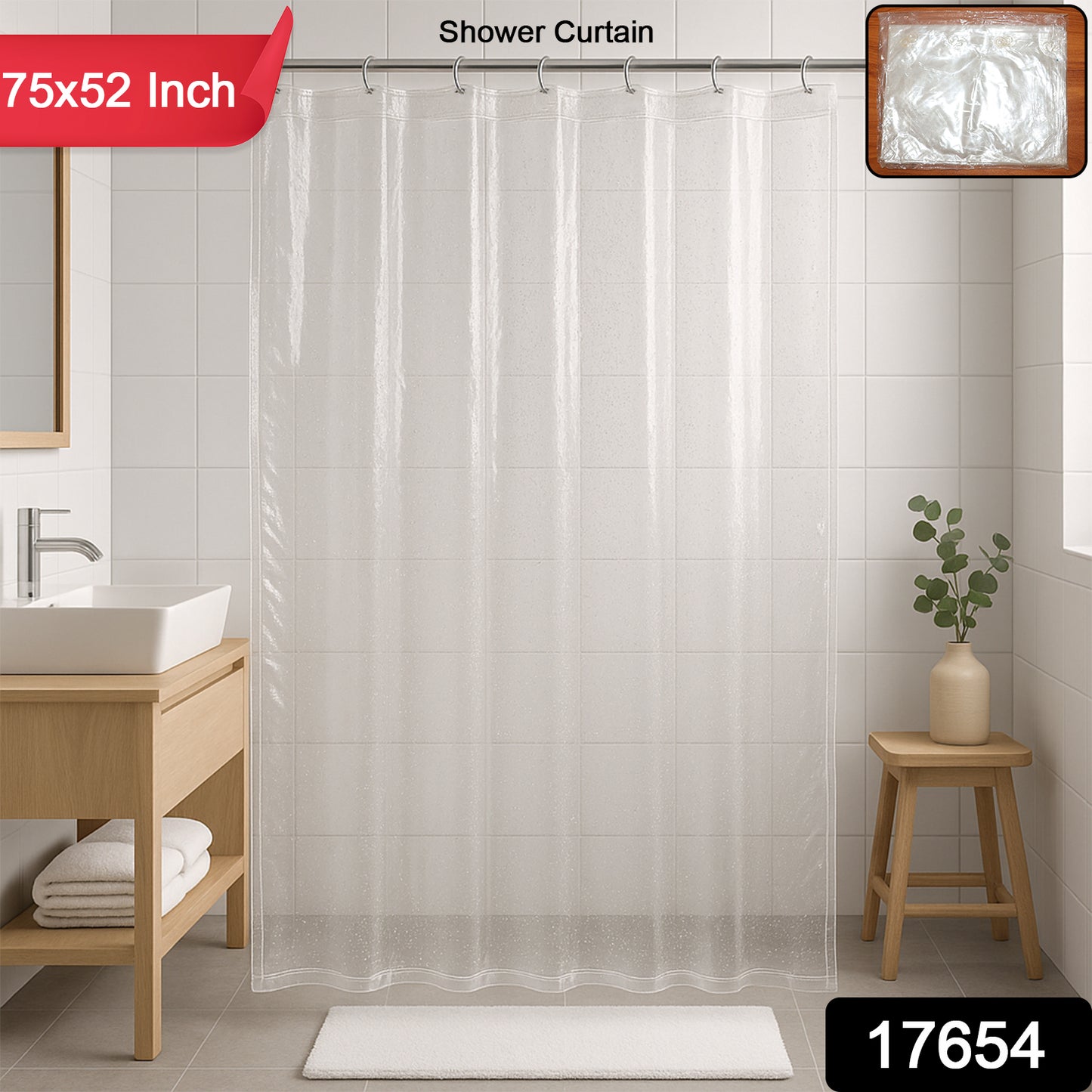 Transparent Waterproof Shower Curtain 75x52 Inch