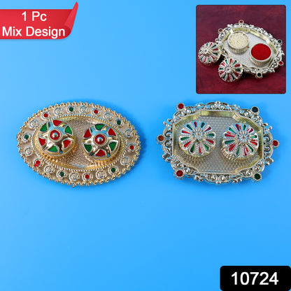 Meenakari Rolichawal Pooja Thali -  (1 Pc  Mix Design)