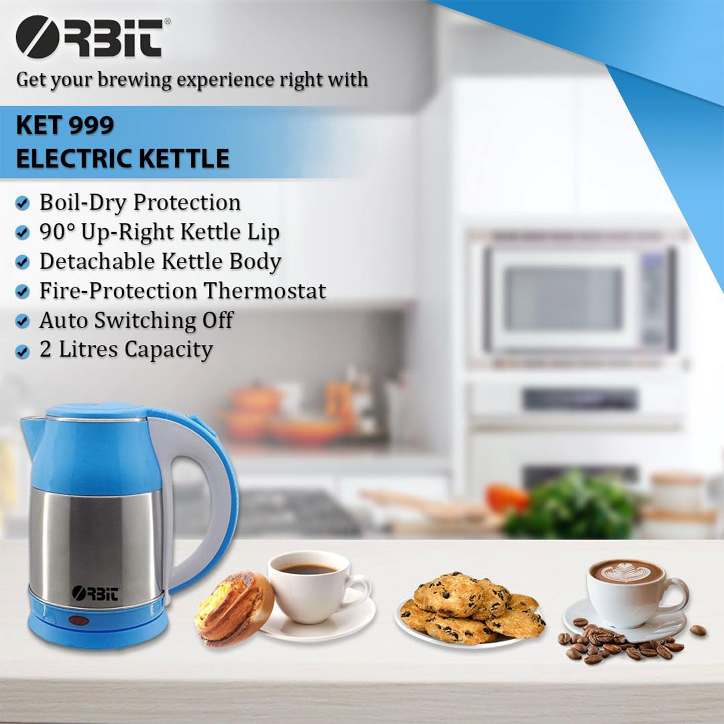 Orbit Electric Kettle With Stainless Steel Body (1 Pc  2 Ltr)