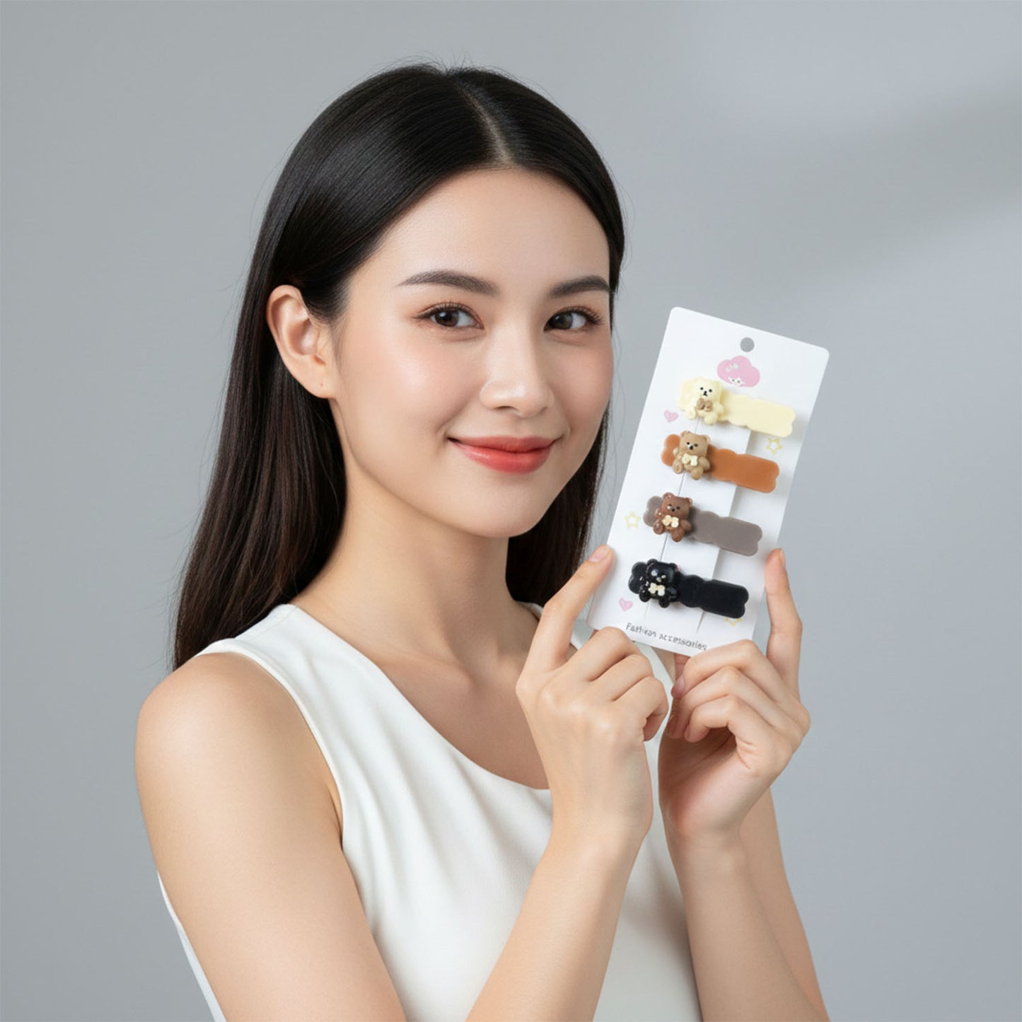 Cute Teddy Bear Decorative Snap Hair Clips Set (4 Pc)