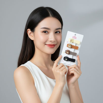 Cute Teddy Bear Decorative Snap Hair Clips Set (4 Pc)