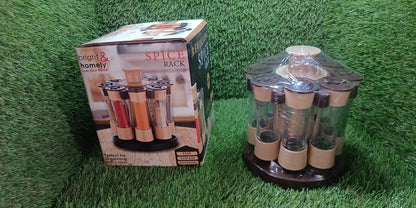 5986  360 Revolving Spice Rack For Kitchen And Dining Table 8 Spice Jars With 120 Ml Condiment Set Herb Seasoning Organizer