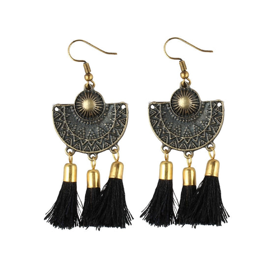 Women's Gold Plated Tassel Fashion Earrings-Black