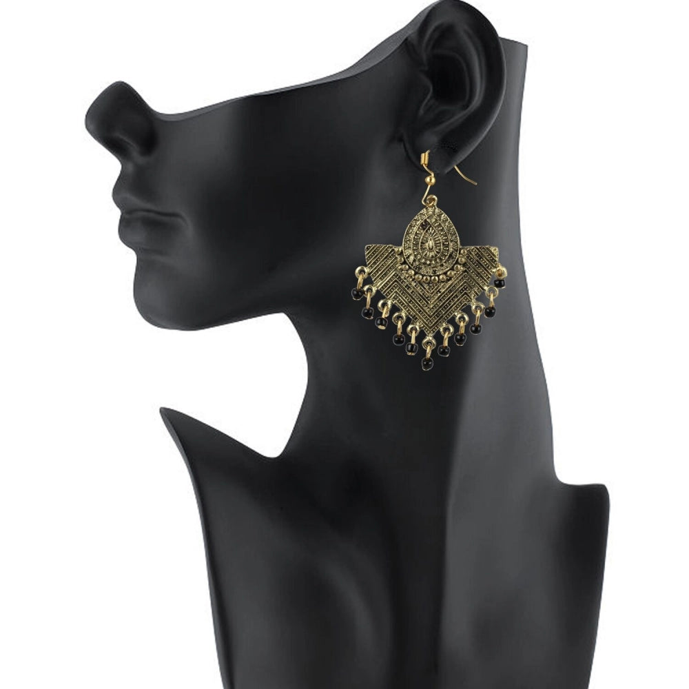 Women's Gold Plated, Beads Hook Dangler Hanging Tassel Earrings-Gold
