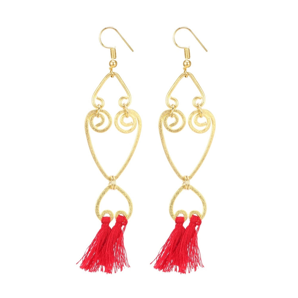 women's Oxidized Silver plated Hook Dangler Hanging Tassel Earrings-Gold
