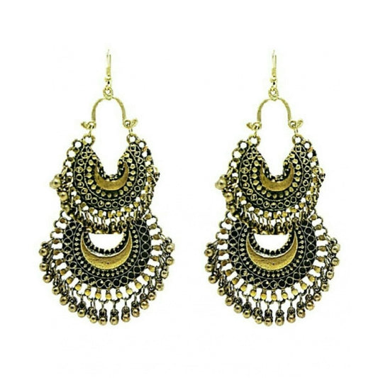 Women's Gold Plated Hook Dangler Hanging Earrings-Gold