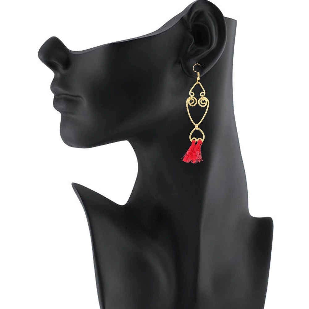 women's Oxidized Silver plated Hook Dangler Hanging Tassel Earrings-Gold