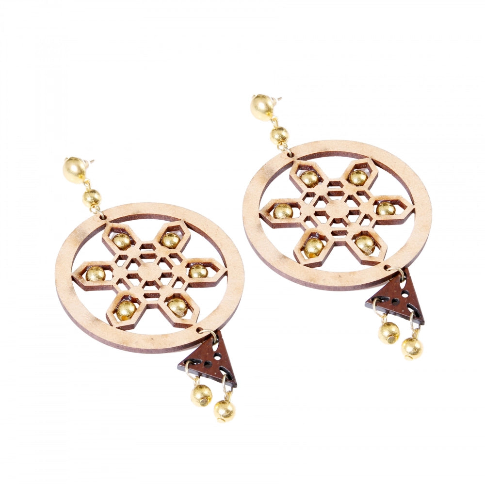 Women's Alloy, Beads Hook Dangler Hanging Earrings-Brown
