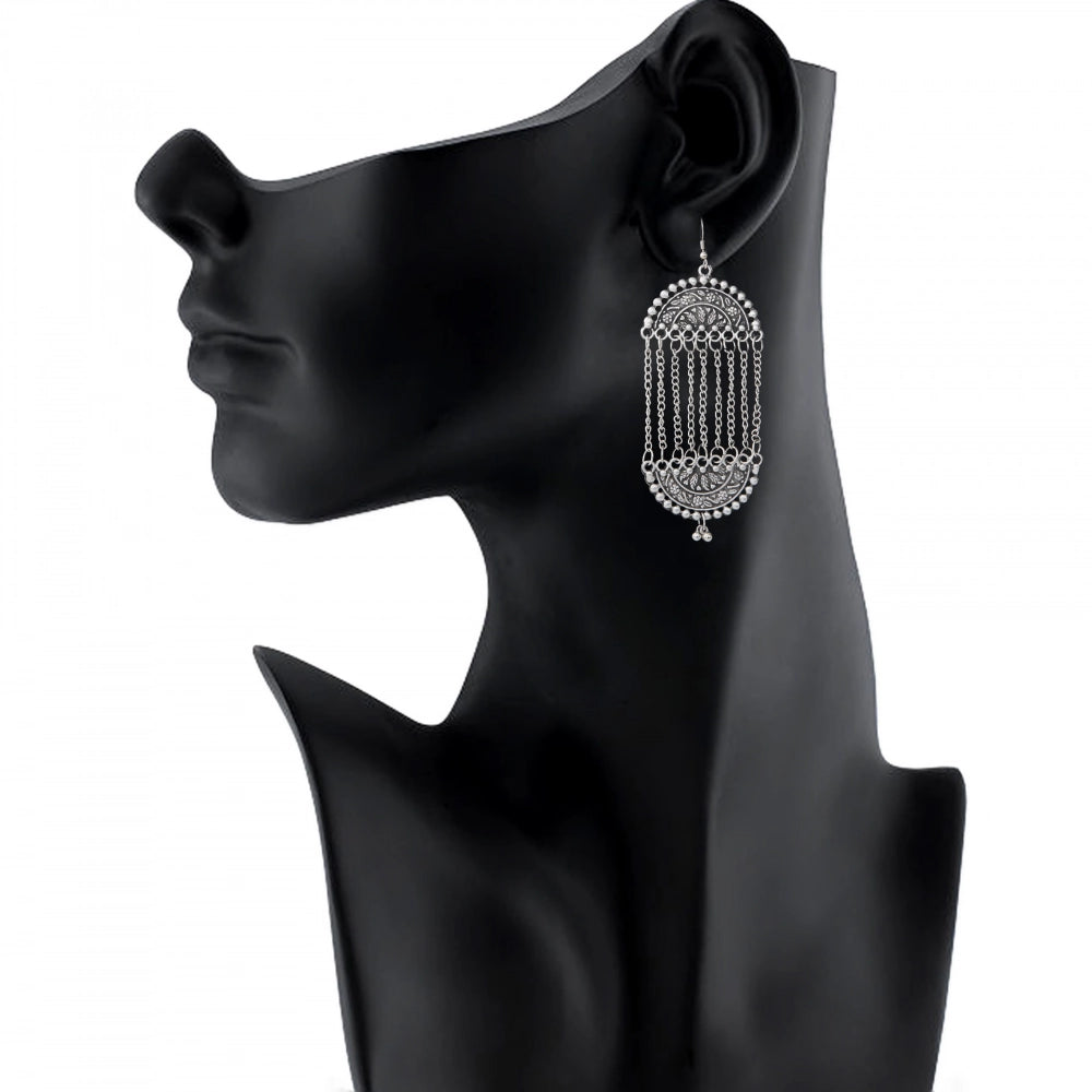 Women's Silver Plated Hook Dangler Hanging Earrings-Silver