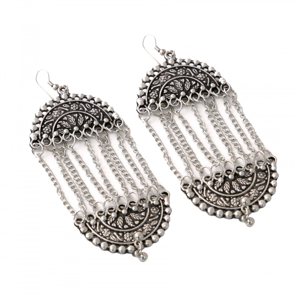 Women's Silver Plated Hook Dangler Hanging Earrings-Silver