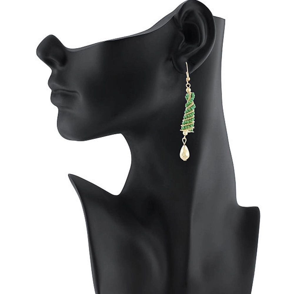 Women's Alloy Hook Dangler Hanging Earrings-Green