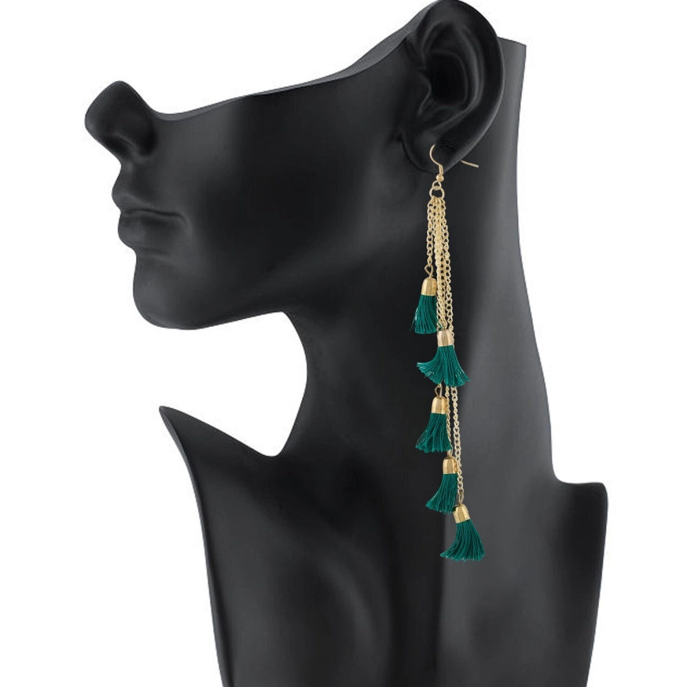 Women's Golden plated Hook Dangler Hanging Earrings-Green