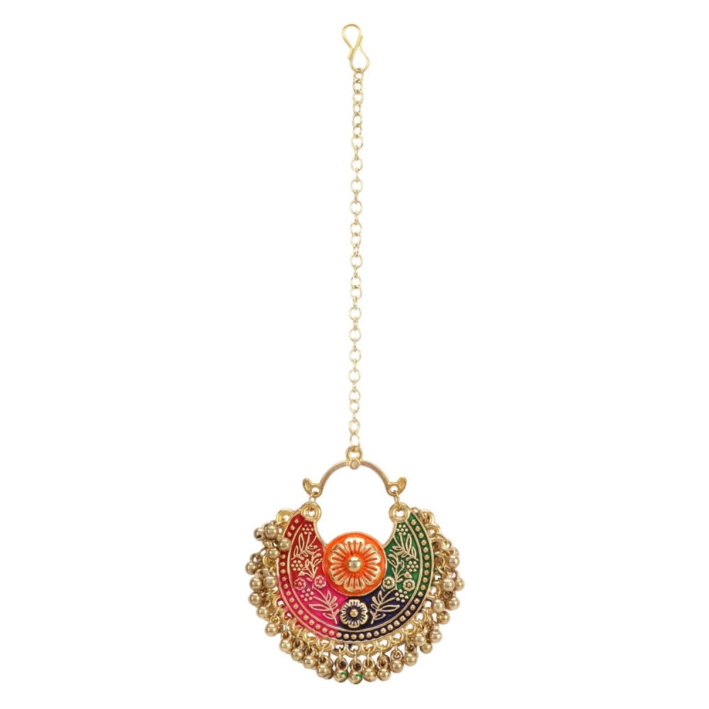 Women's Gold Oxidized Earrings and Maang Tikka-Multi
