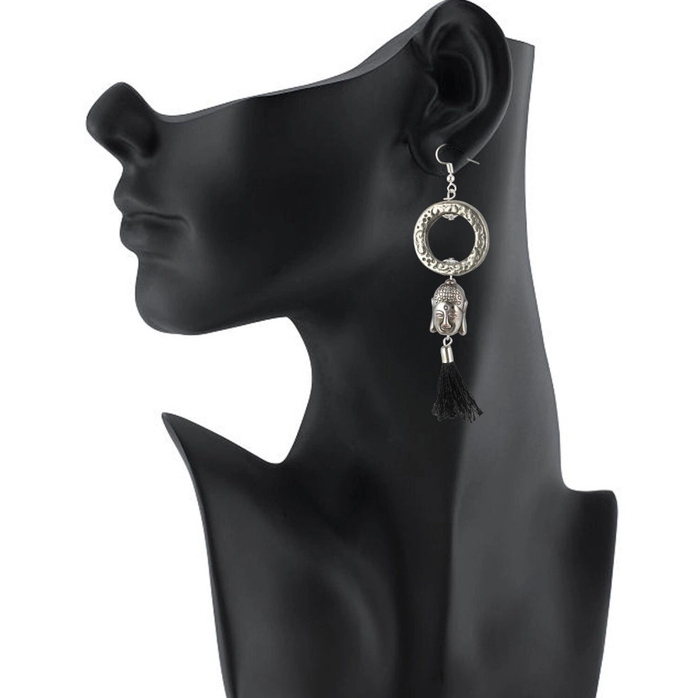 Women's Oxidized Silver plated Buddha Style Earrings-Silver