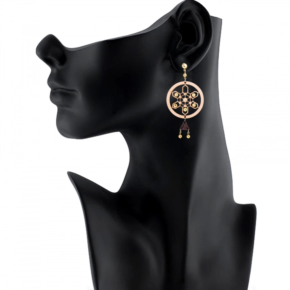 Women's Alloy, Beads Hook Dangler Hanging Earrings-Brown