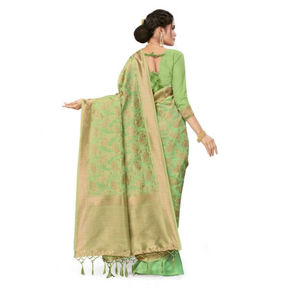 Women's Banarasi (Spun Cotton) Saree (Pista Green,5-6 Mtrs)
