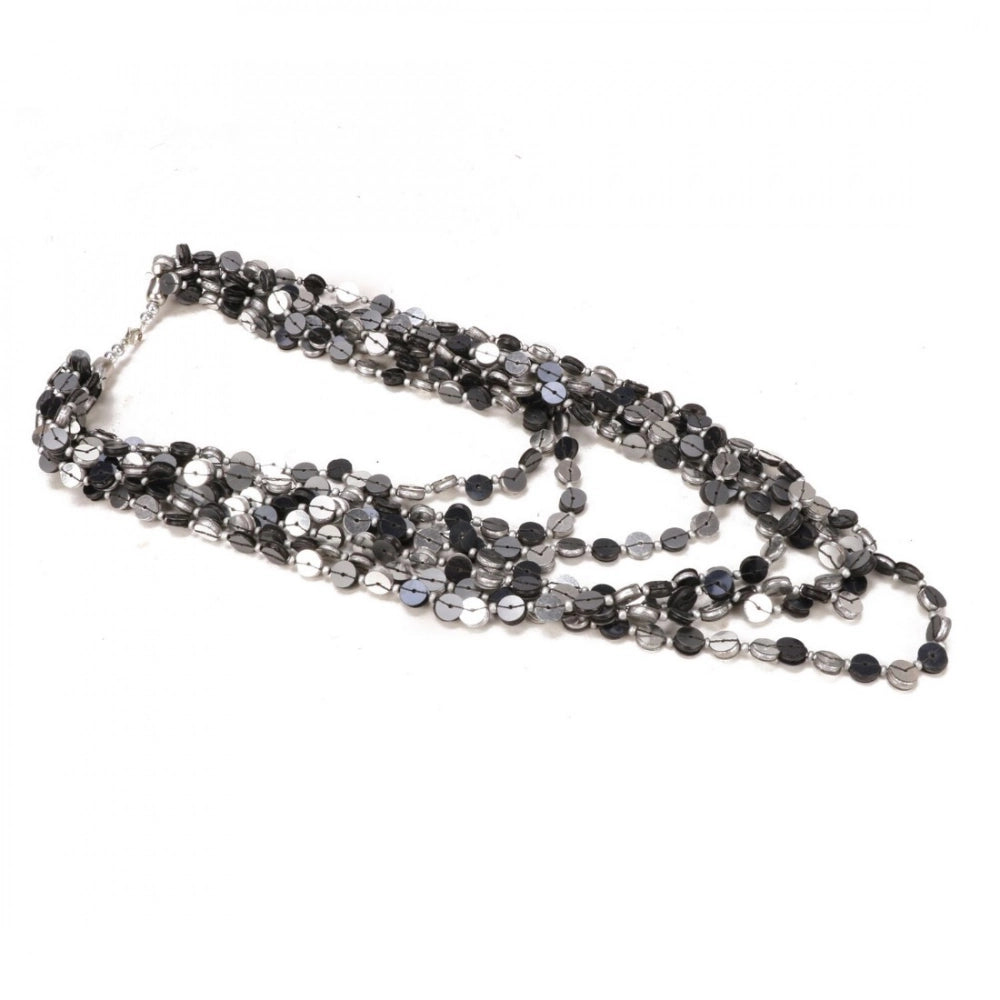 Jewellery Stylish Silver Black Beads Necklace (Color: Grey)