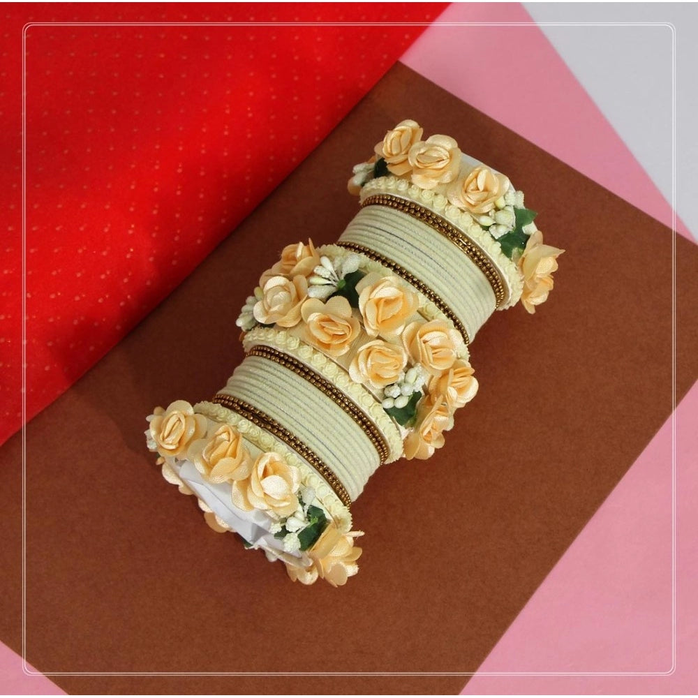 Women's Off White Color Floral Bangles Set: 2.4