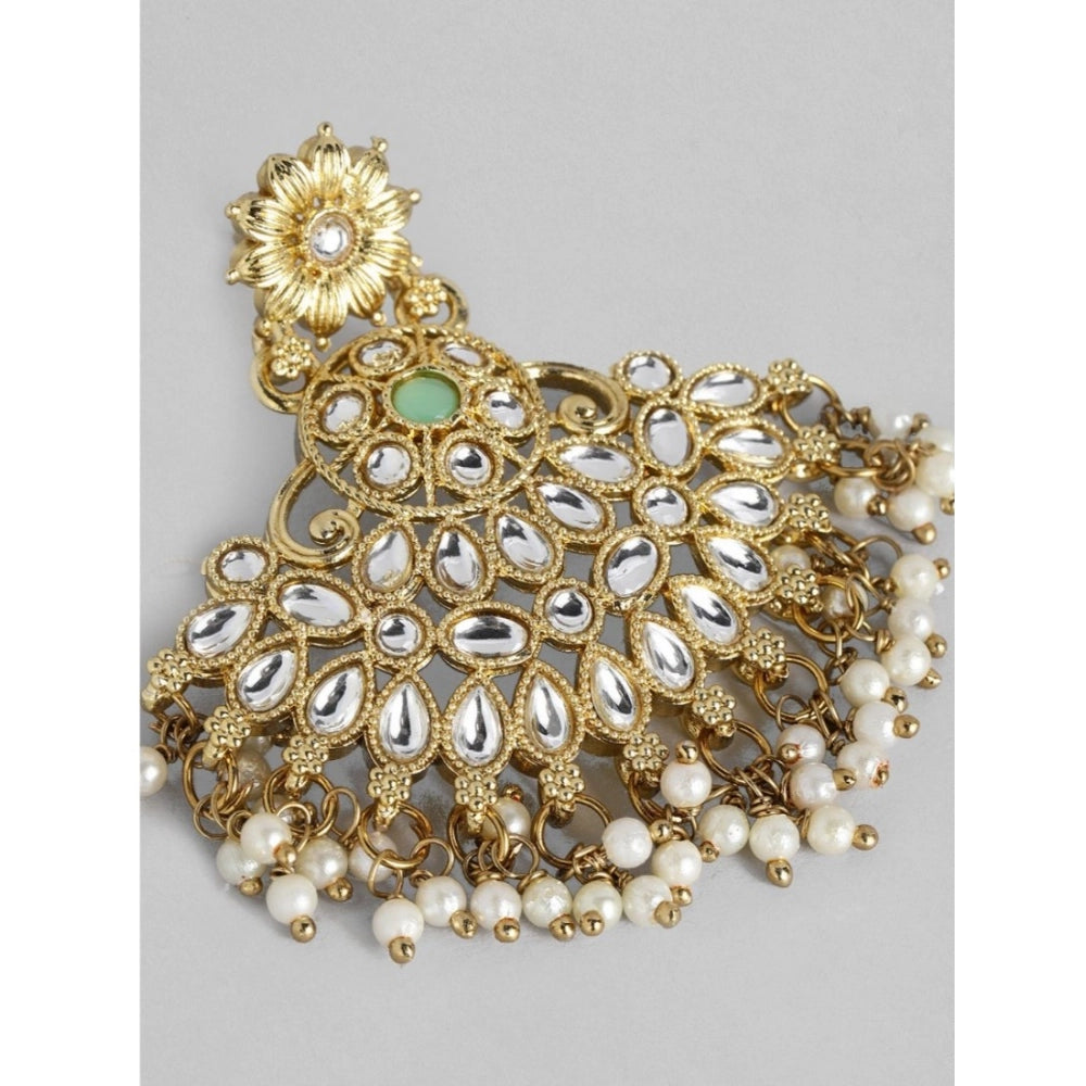 Women's Rose Gold Plated Alloy Kundan Earrings &amp; Mangtikka (White)