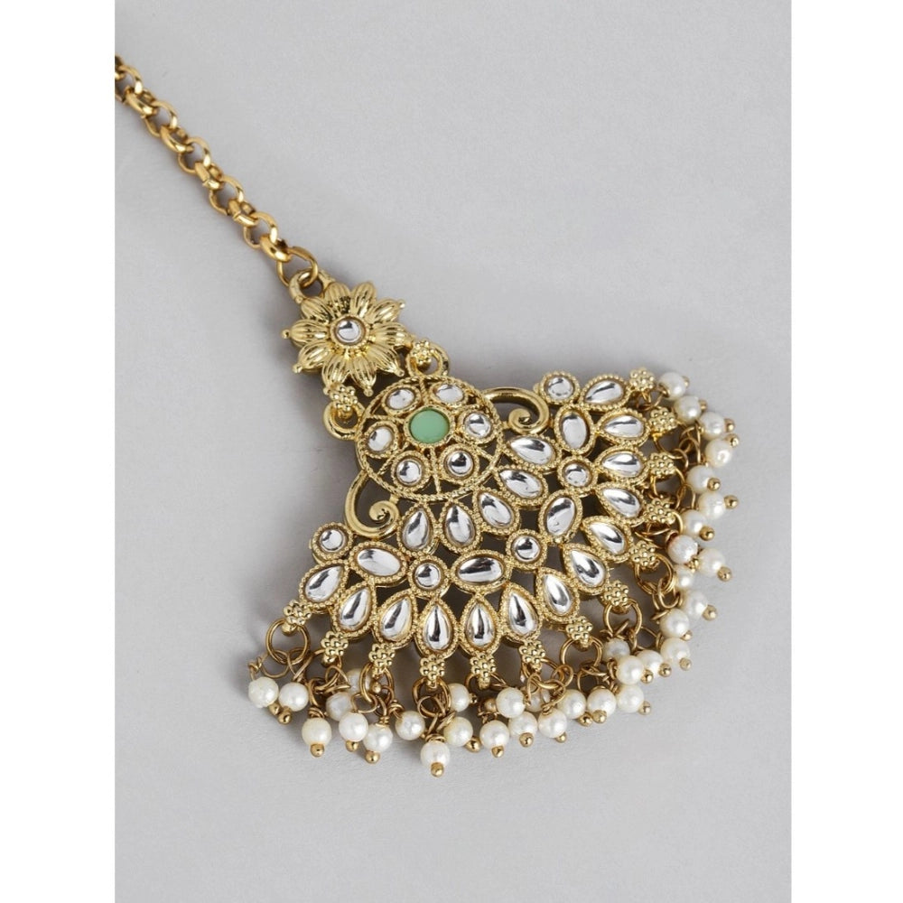 Women's Rose Gold Plated Alloy Kundan Earrings &amp; Mangtikka (White)