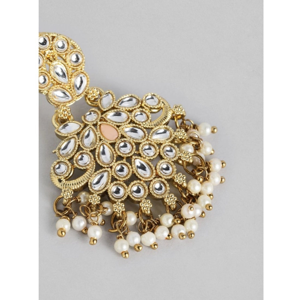 Women's Rose Gold Plated Alloy Kundan Earrings &amp; Mangtikka (White)