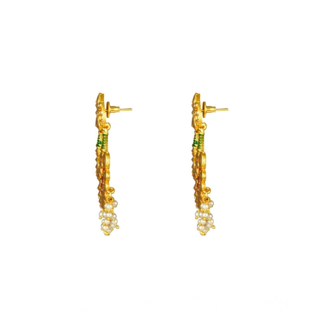 Women's Rose Gold Plated Alloy Kundan Earrings &amp; Mangtikka (Red &amp; Green)