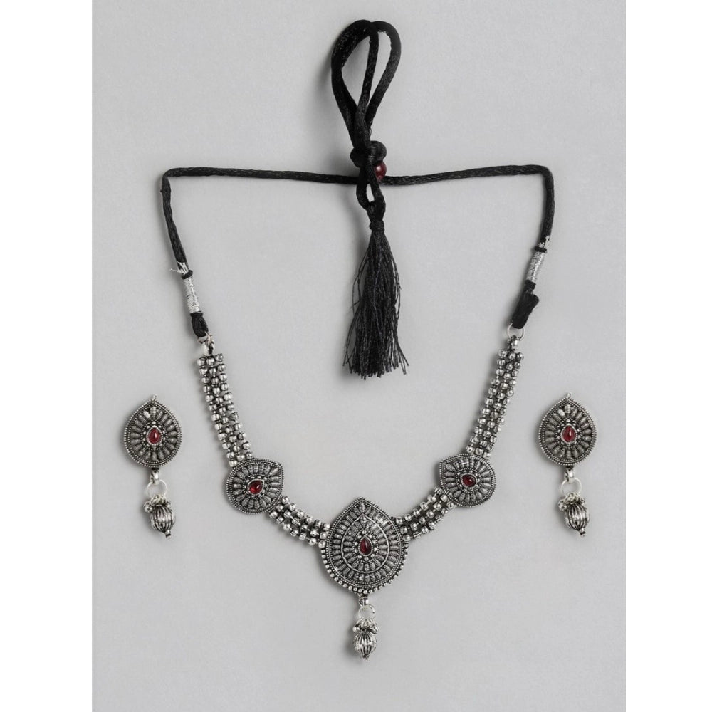 Women's Rose Gold Plated Alloy Necklace &amp; Earings Set (Silver)