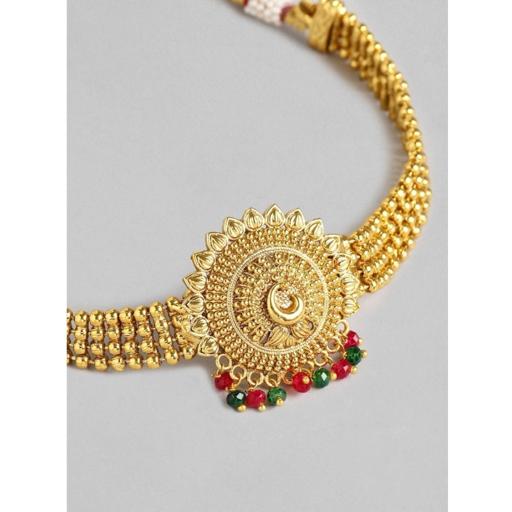 Women's Rose Gold Plated Alloy Necklace &amp; Earings Set (Gold)
