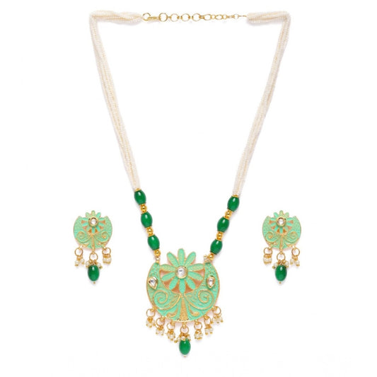 Women's Rose Gold Plated Alloy Necklace &amp; Earings Set (Green)