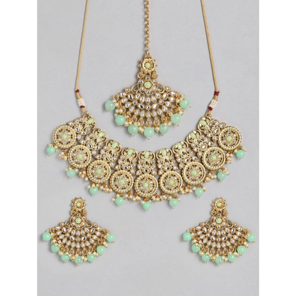 Women's Rose Gold Plated Alloy Necklace &amp; Earings Set (Light Green)