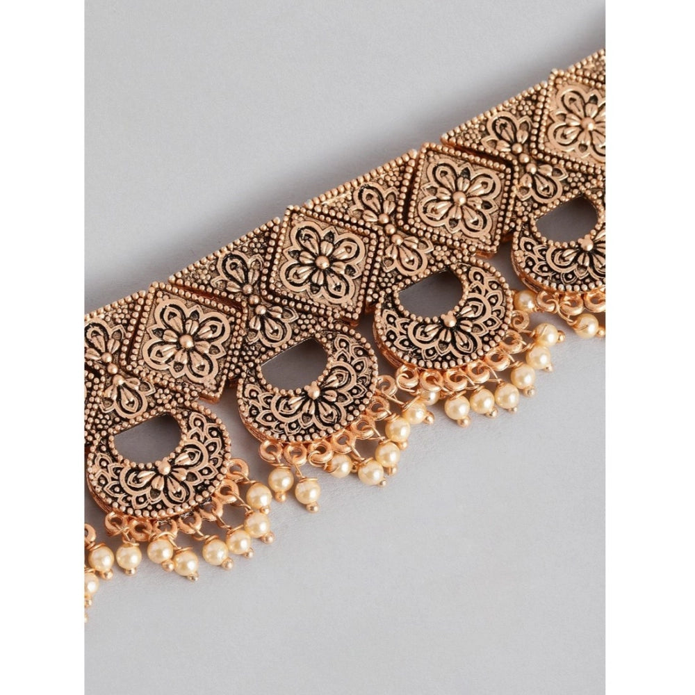 Women's Rose Gold Plated Alloy Necklace &amp; Earings Set (Gold)