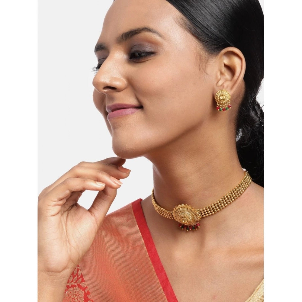 Women's Rose Gold Plated Alloy Necklace &amp; Earings Set (Gold)