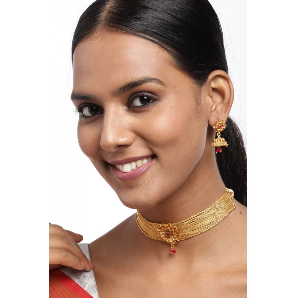 Women's Rose Gold Plated Alloy Necklace &amp; Earings Set (Gold)