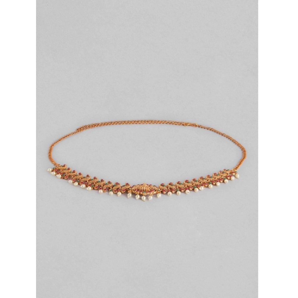 Women's Rose Gold Plated Alloy Hip Belt Kamarband (Red &amp; Green)