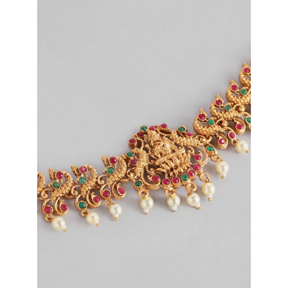 Women's Rose Gold Plated Alloy Hip Belt Kamarband (Red &amp; Green)