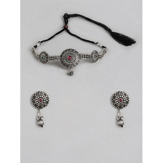 Women's Rose Gold Plated Alloy Necklace &amp; Earings Set (Silver)