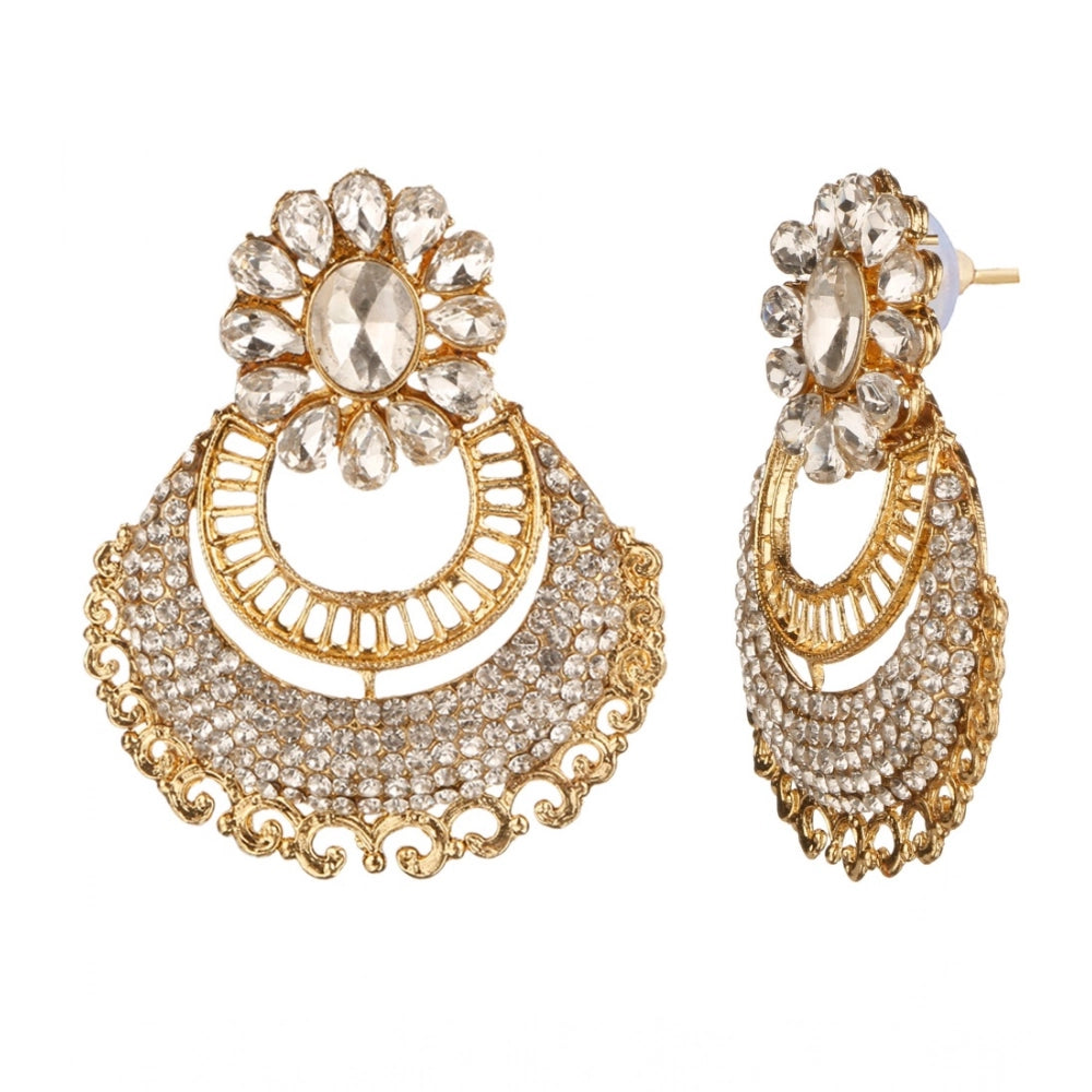 Women's Rose Gold Plated Alloy Kundan Earrings &amp; Mangtikka (White)