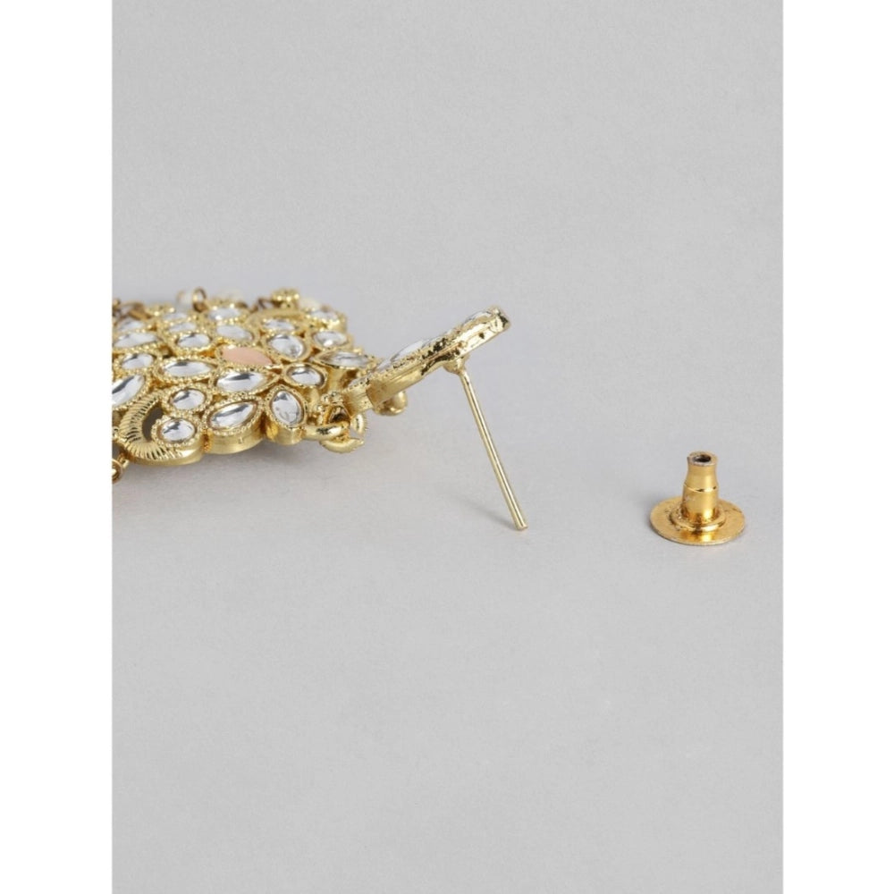 Women's Rose Gold Plated Alloy Kundan Earrings &amp; Mangtikka (White)