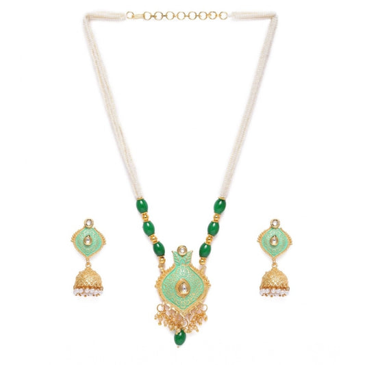 Women's Rose Gold Plated Alloy Necklace &amp; Earings Set (Green)