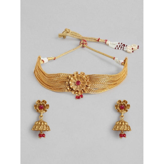 Women's Rose Gold Plated Alloy Necklace &amp; Earings Set (Gold)