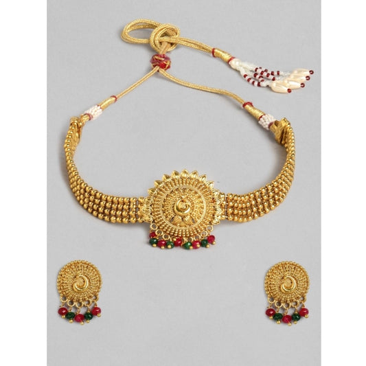 Women's Rose Gold Plated Alloy Necklace &amp; Earings Set (Gold)