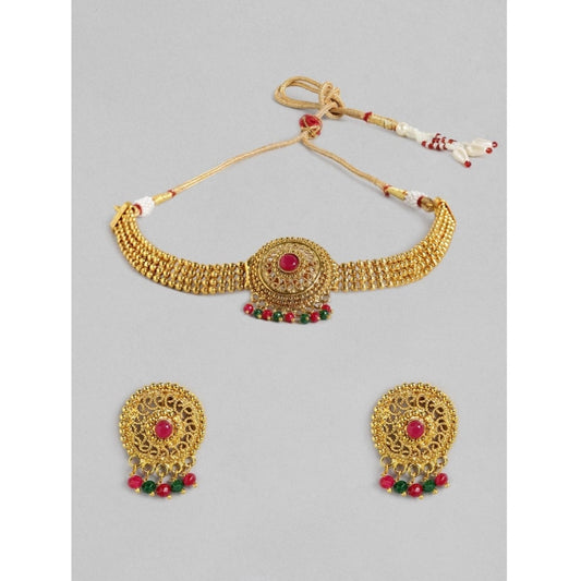 Women's Rose Gold Plated Alloy Necklace &amp; Earings Set (Multicolor)
