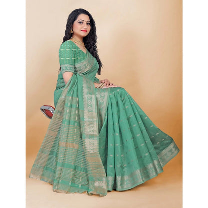 Women's Silk Blend Woven Saree With Unstitched Blouse 5.5Mtr (Dark Green)