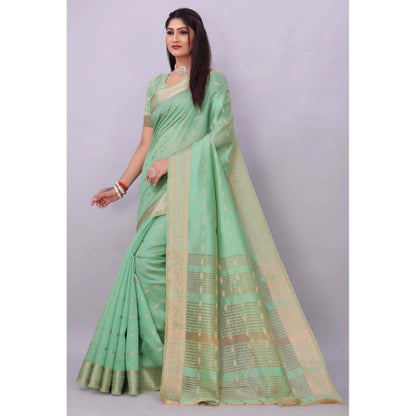 Women's Silk Blend Woven Saree With Unstitched Blouse 5.5Mtr (Light Green)