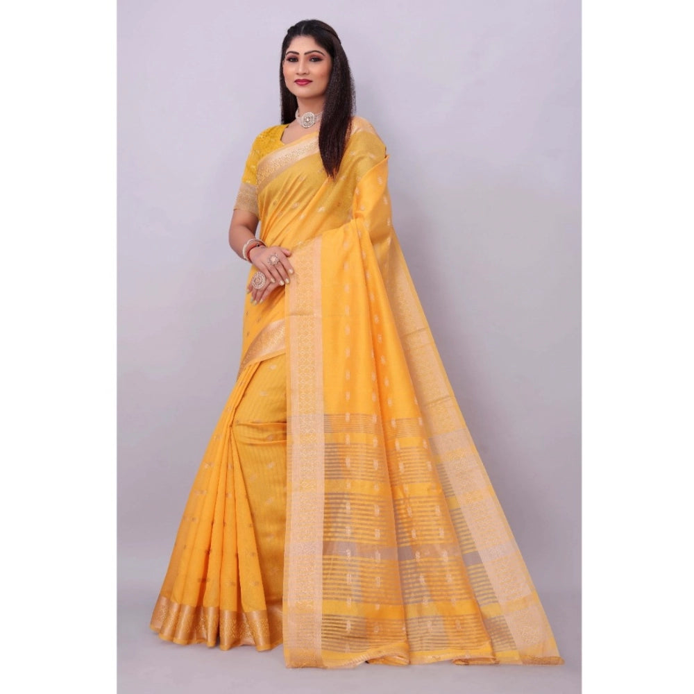 Women's Silk Blend Woven Saree With Unstitched Blouse 5.5Mtr (Yellow)