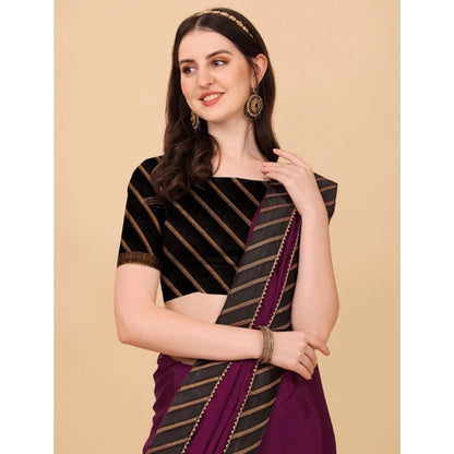Women's Chiffon Self Design Saree With Unstitched Blouse 5.5Mtr (Purple)