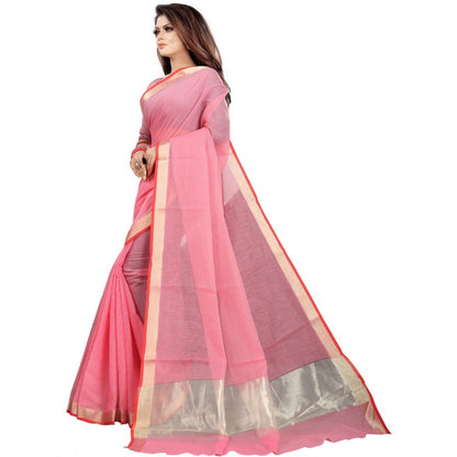 Women's Cotton Silk Checkered Saree With Unstitched Blouse 5.5Mtr (Pink)