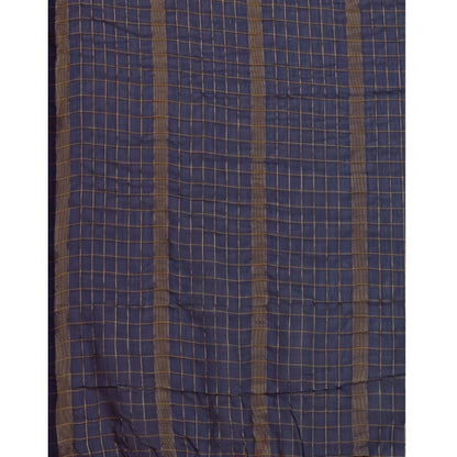 Women's Silk Blend Checkered Saree With Unstitched Blouse 5.5Mtr (Blue)