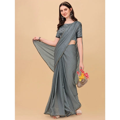 Women's Silk Blend Embellished Saree With Unstitched Blouse 5.5Mtr (Silver)