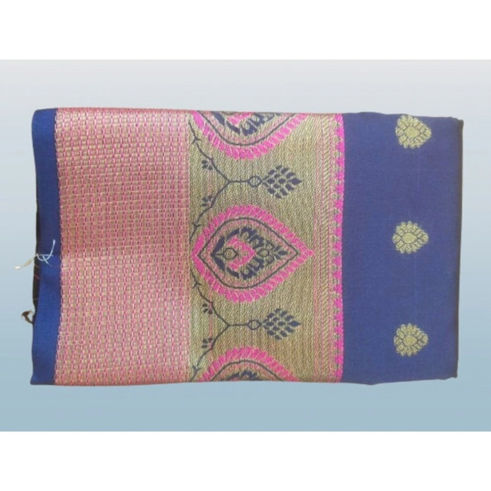 Women's Silk Blend Woven Saree With Unstitched Blouse 5.5Mtr (Dark Blue)